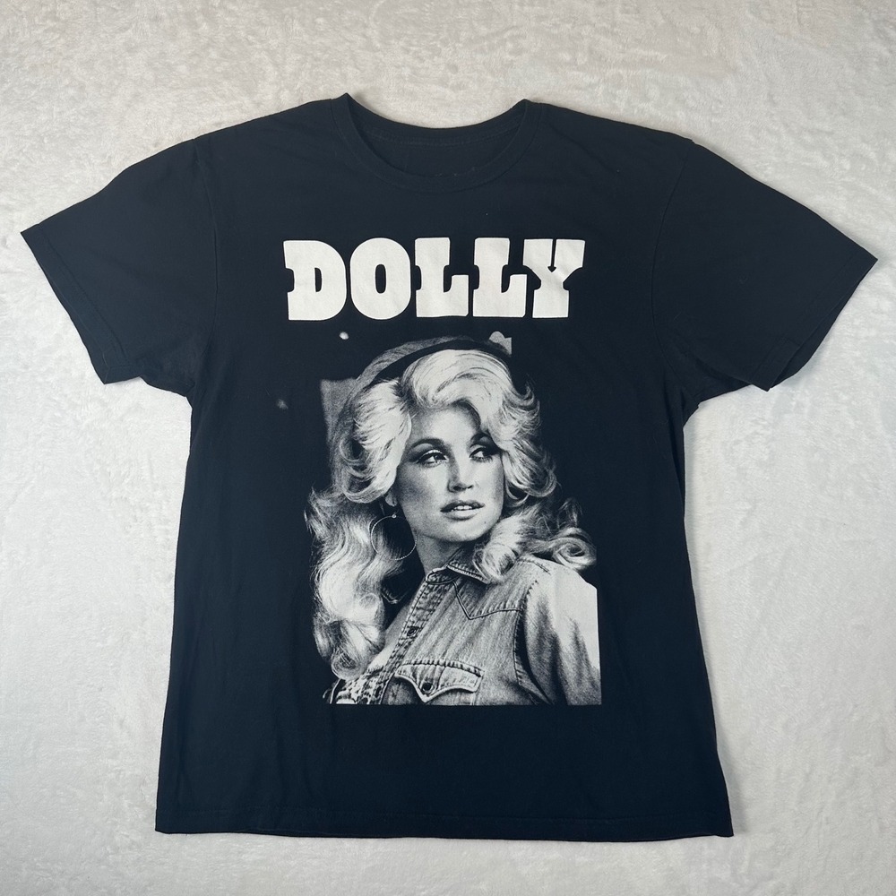 Dolly Parton Graphic T-Shirt Black Cotton Portrait Crewneck Mens Medium Medium